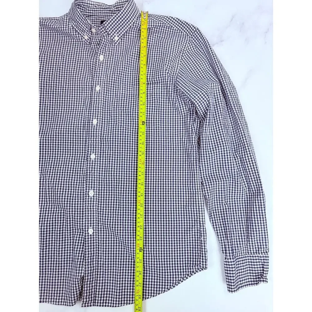 J.Crew Men’s Large Navy White Gingham Check Button Down Shirt Cotton Classic Fit
